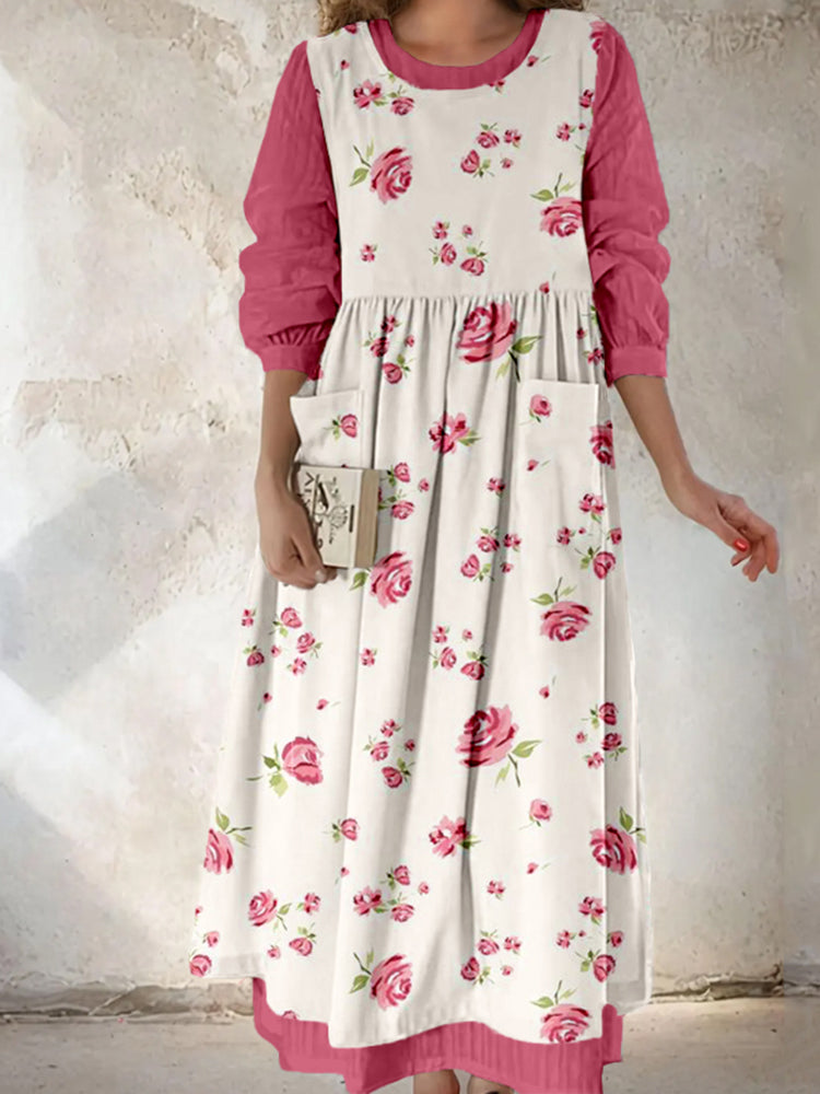 Vintage Cottagecore Floral Pattern Pinafore Midi Dress elevenforest