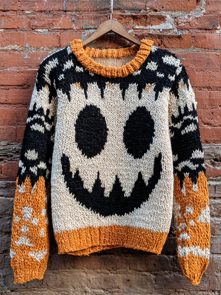 Halloween Pumpkin Evil Emoji Women's Icelandic Sweater elevenforest