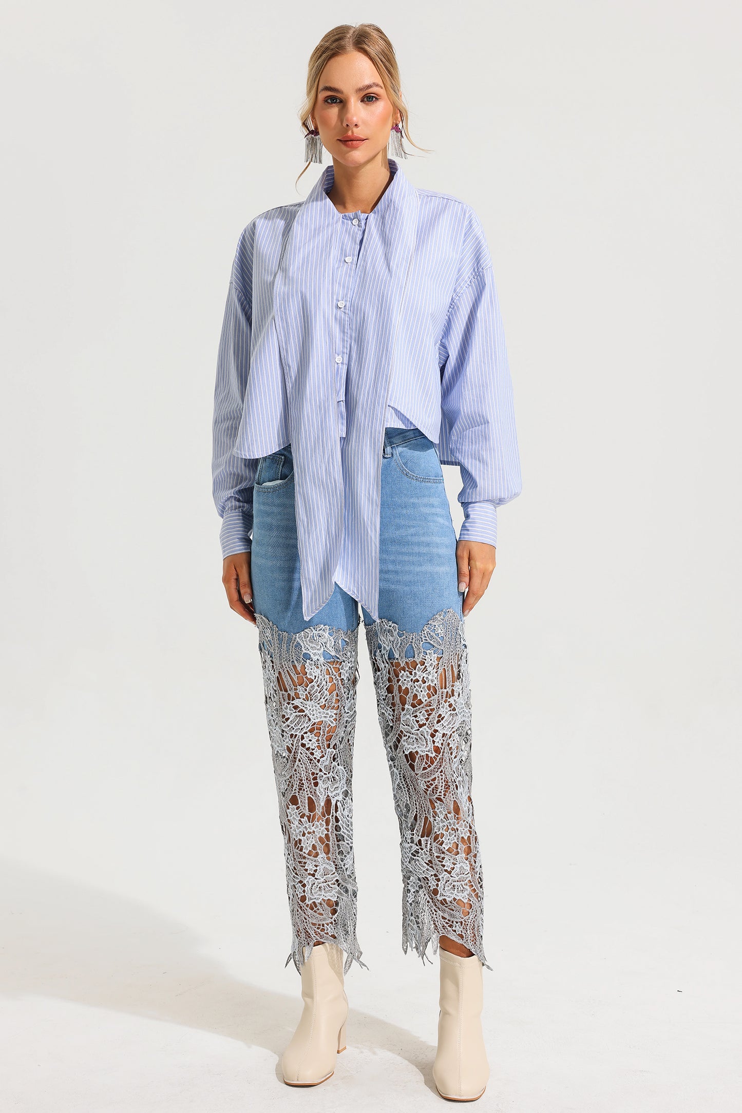Stripe Embellished Long Sleeve Top