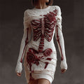 Comstylish Bloody Skeleton Anatomy Roses Beaded Bandages Cozy Knit Sweater Dress