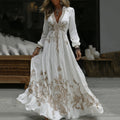 Women's Vintage Floral Embroidery Art Casual Long Sleeve Maxi Dress elevenforest