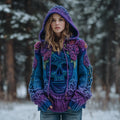 Women's Vintage Skull Floral Gradient Celtic Art Knit Hooded Sweater elevenforest