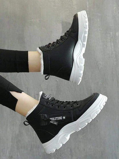 Lace-up Round Toe Sport With Warm Plush Snow Boots