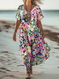 Women's Vintage Floral Art Print Pocket Cotton Dress