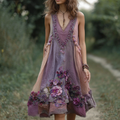 Women's Retro Purple Floral Stitching Casual Sleeveless Dress elevenforest