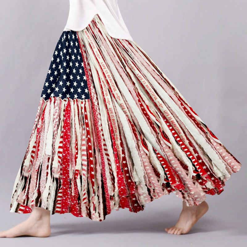 Women's Vintage Independence Day Flag Patchwork Skirt elevenforest