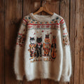 Cat Cat Musician Flannel Polo Neck Sweater elevenforest