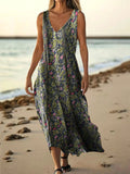 Women's Vintage Ethnic Floral Art Print Pocket Cotton Dress
