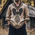 Vintage Men's Viking Eagle Rune Print Linen Shirt elevenforest