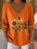 Comstylish Women's Casual Pumpkin Floral Long Sleeve T-shirt