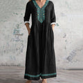 Women's Vintage Ethnic Art Pattern Linen Dress elevenforest