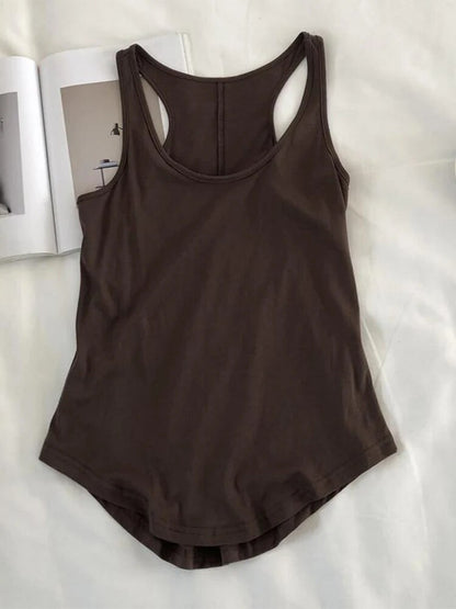 Irregular Tank Tops Summer O-neck Black Sleeveless Tshirt Top Color Loose Basic Camisole Female Fitness Sport Vest