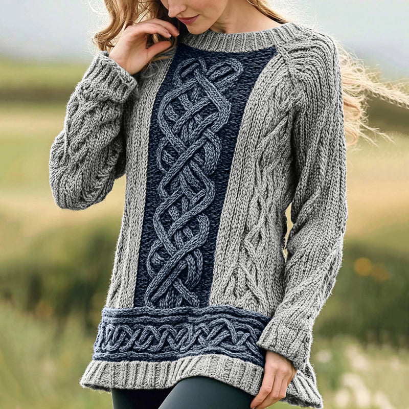 Women's Irish Celtic Knot Jacquard Crew Neck Sweater elevenforest