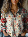 Women's Retro Floral Ethnic Pattern Art Print Casual Long Sleeve Comfo