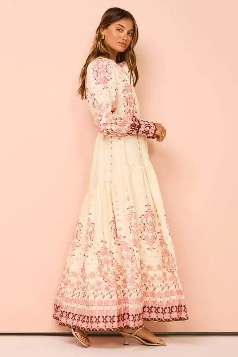 Delia Printed Long Sleeves Maxi Dress