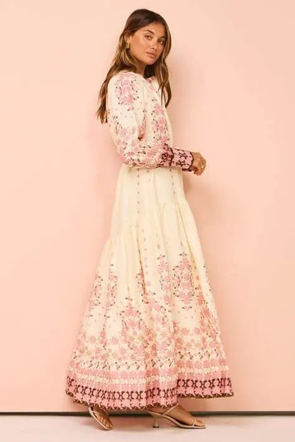 Delia Printed Long Sleeves Maxi Dress