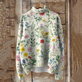 Lovely Floral Art Print Knit Turtleneck Pullover Sweater elevenforest