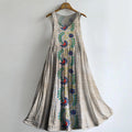Women's Bohemian Floral Art Print Crew Neck Sleeveless Cotton Pocket D