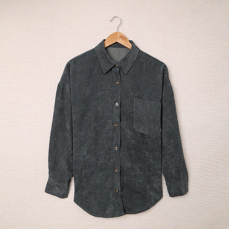 Color ’s Autumn Winter Corduroy Cardigan Shirt With Breasted Collar and Pocket