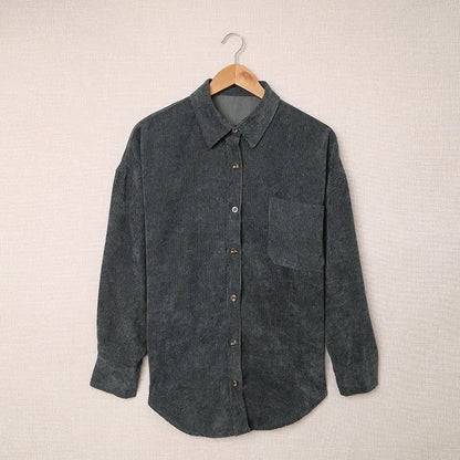 Color ’s Autumn Winter Corduroy Cardigan Shirt With Breasted Collar and Pocket