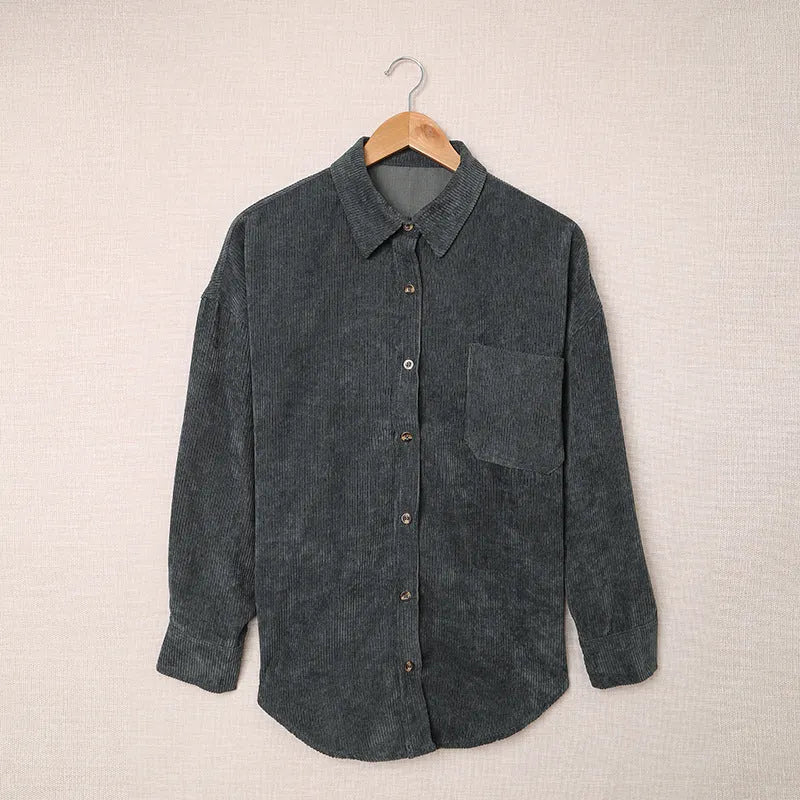 Color ’s Autumn Winter Corduroy Cardigan Shirt With Breasted Collar and Pocket