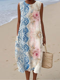 Vintage Lace Floral Pattern Women's Linen Vest Dress elevenforest