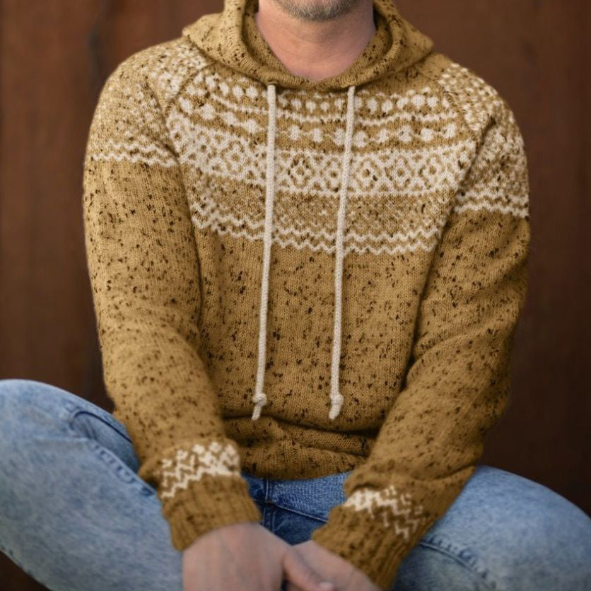 Men'S Vintage Knitted Jacquard Hooded Sweater elevenforest