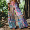 Vintage Floral Pattern Women's Linen Blend Casual Pants elevenforest
