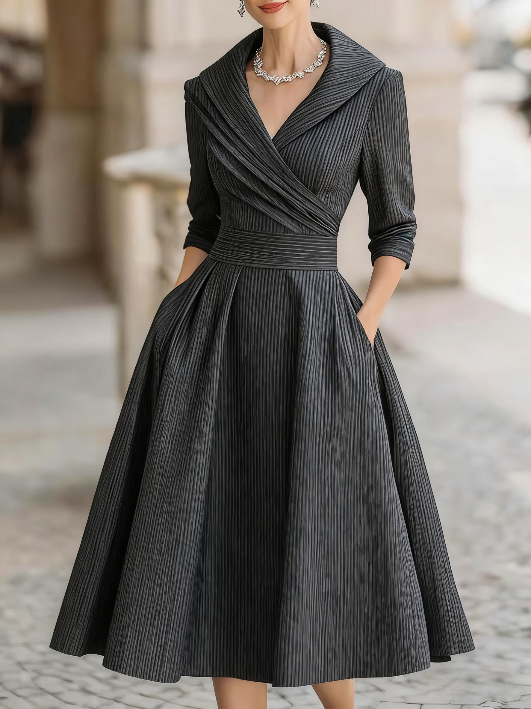 Women's retro cold jacquard print medium and long dress