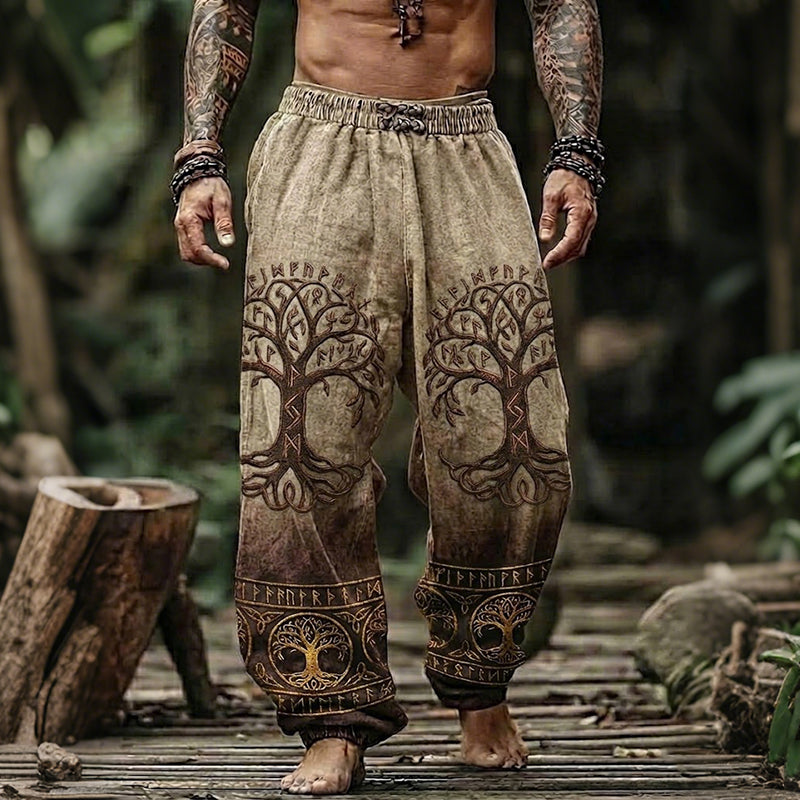 Men's Retro Viking Tree Of Life Print Casual Pants elevenforest