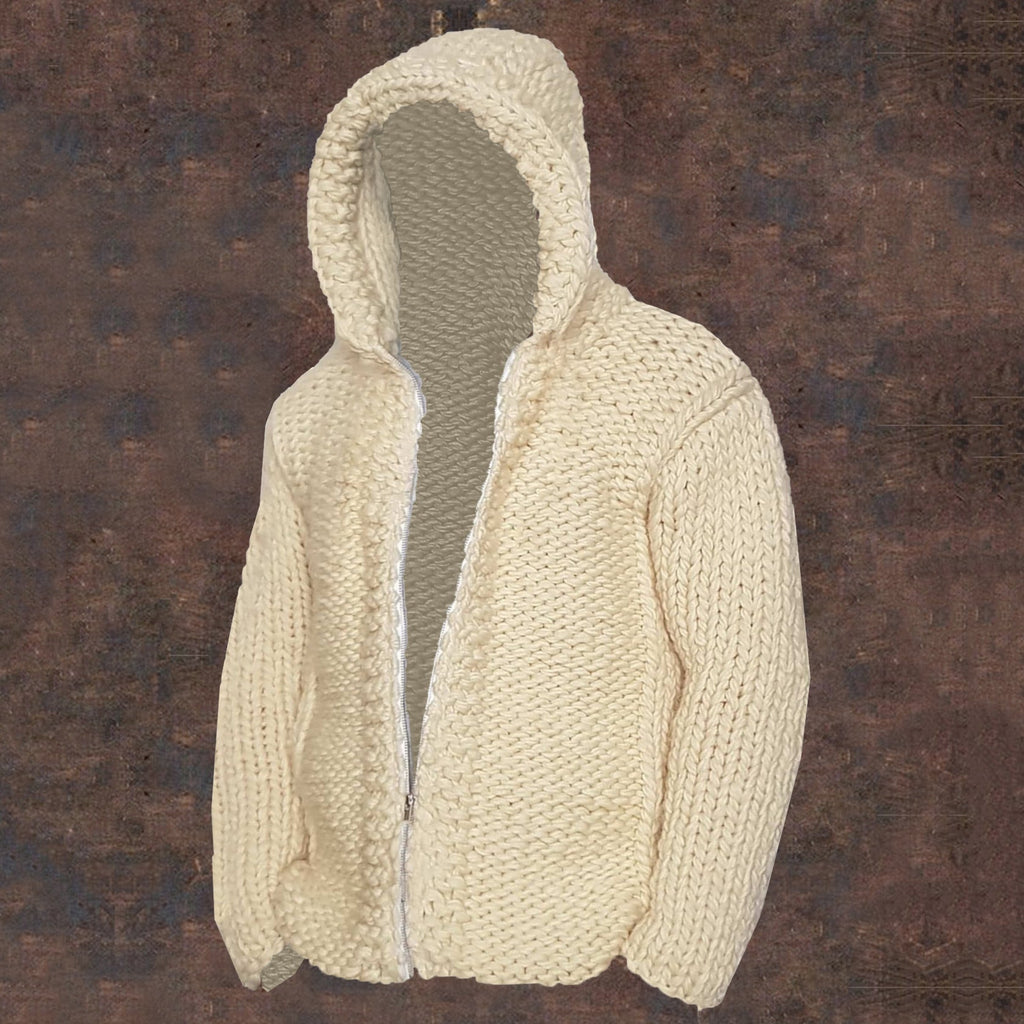 Vintage Cable Knit Basic Zipper Up Hooded Sweater elevenforest
