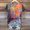 Women's Colorful Pattern Art Print V-Neck Casual T-Shirt