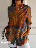 Women's Irregular Art Print Casual Cotton Shirt