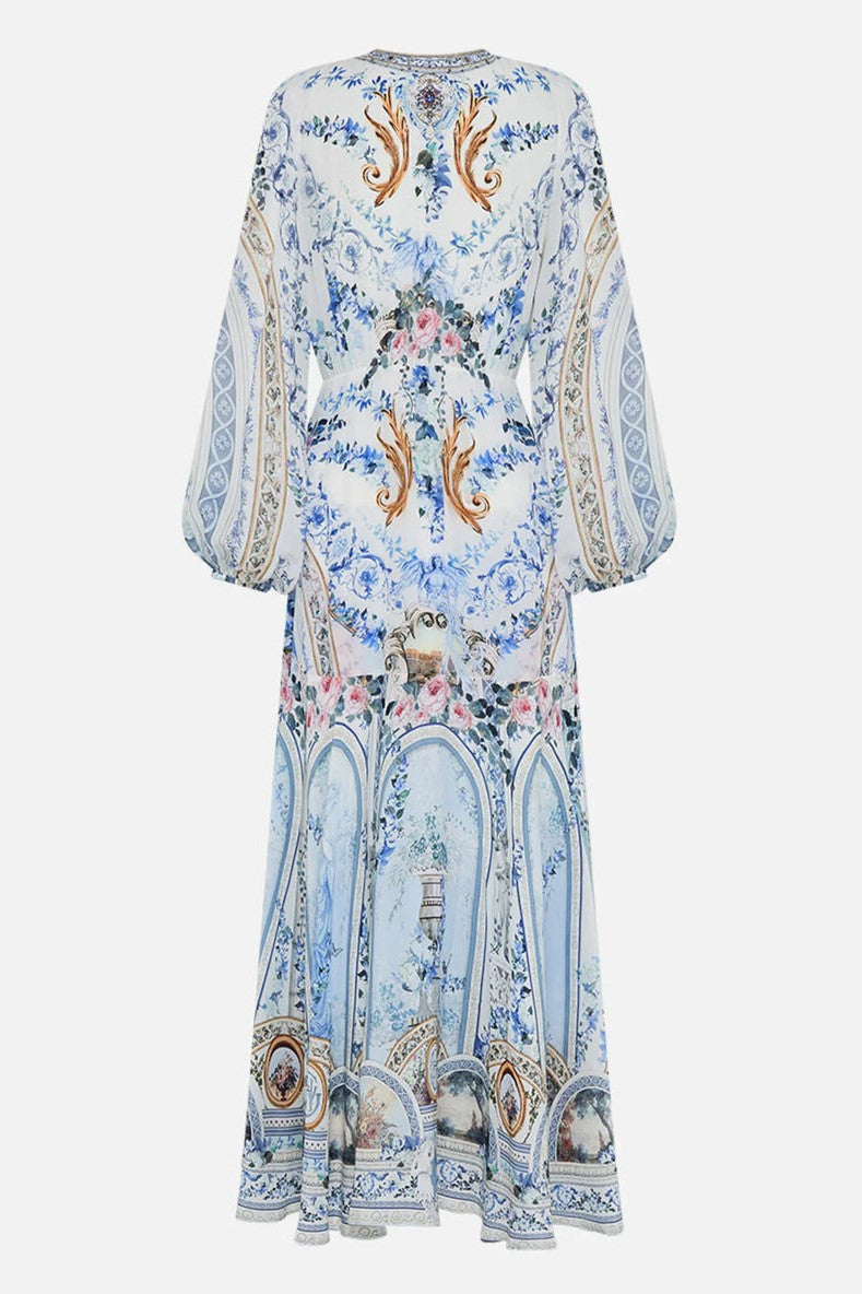 V-neck Lantern Sleeve Midi Dress