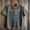 Men's Viking Tribal With Celtic Knotwork Embroidered Linen T-shirt elevenforest