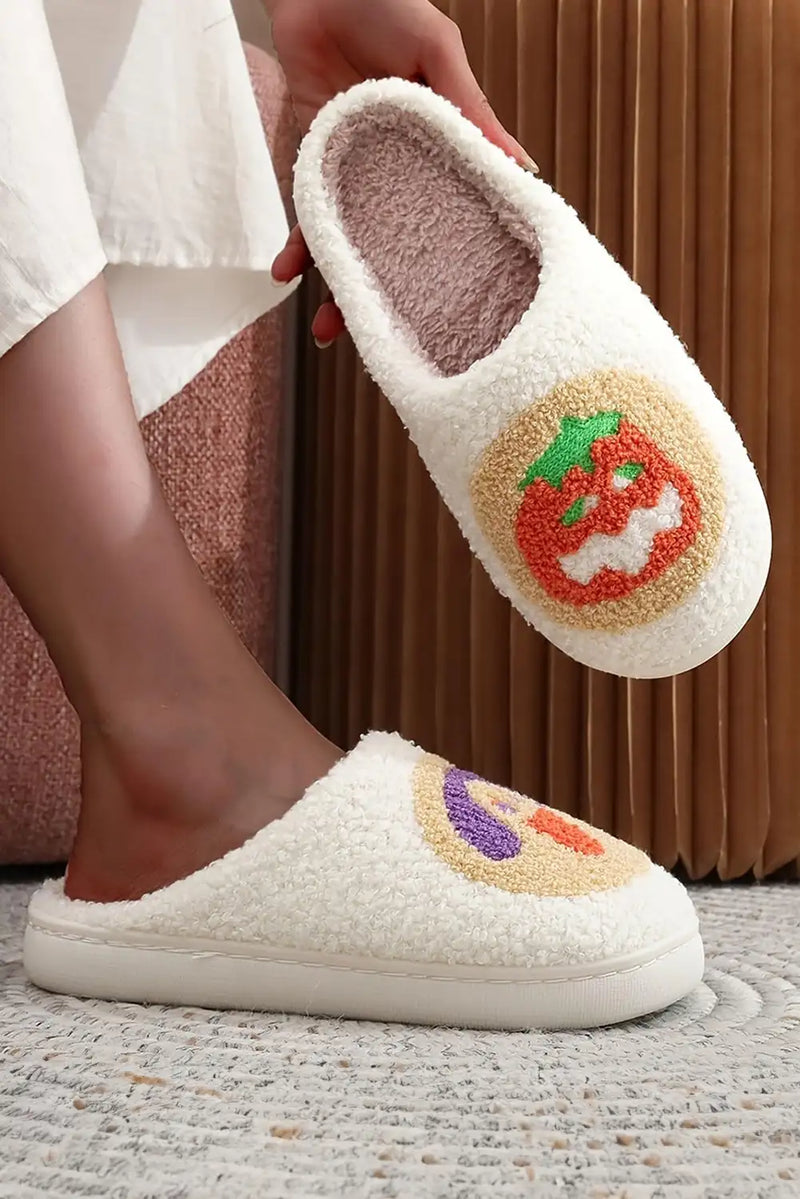 Cozy White Halloween Pumpkin Plush Slippers