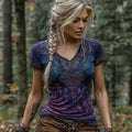 Women's Vintage Gradient Viking Celtic Knot Embroidered Art T-shirt elevenforest