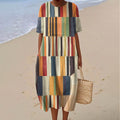 Comstylish Colorful Geometric Print Round Neck Short Sleeve Midi Dress