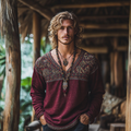 Men's Vintage Bohemian Holiday Style Linen Printed Casual Long Sleeve Tops elevenforest