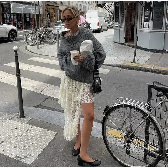 Taruxy Off Shoulders Knitted Sweater ’s Loose Long Sleeve Pullover High Street Knitwear Sweaters Femme Spring