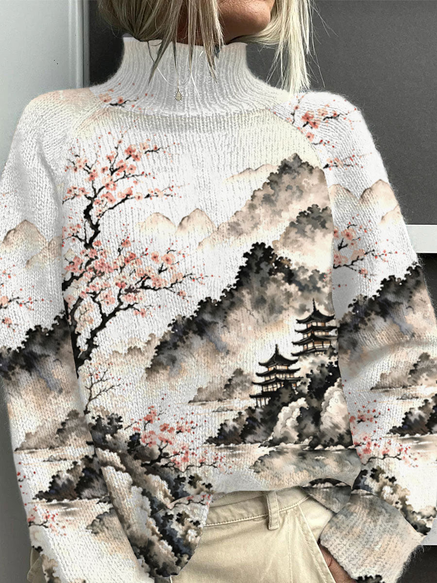 Comstylish Women's Casual Outdoor Landscape Forest Print Sweater