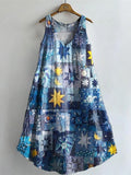 Women's Mysterious Star Moon Patchwork Print V-neck Pocket Cotton Dres