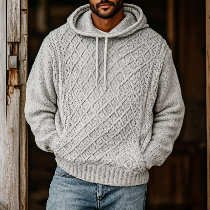 Men'S Vintage Plaid Woven Jacquard Hooded Sweater artswardrobe