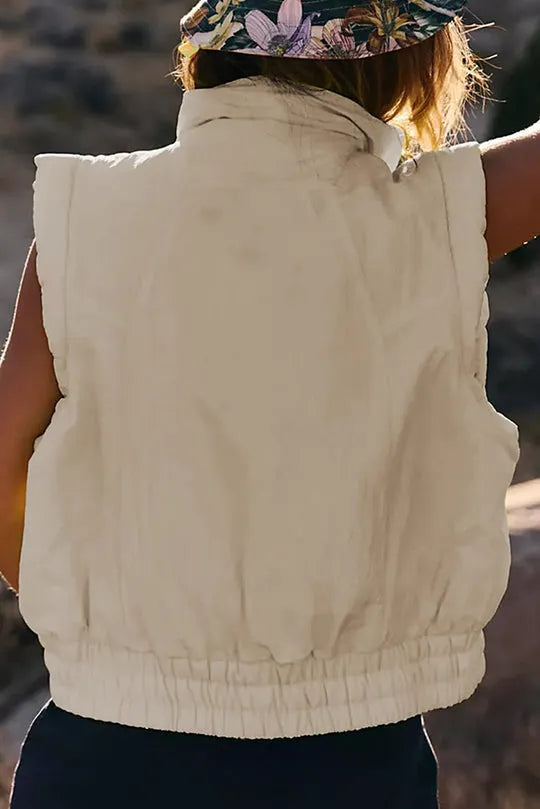 Versatile Stand Collar Button Sleeveless Loose Pocket Vest Jacket