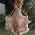 Women's Pink Rose Art Pattern Suspender Midi Dress elevenforest