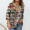 Women's Retro Ethnic Fish Patchwork Art Print Shirt elevenforest
