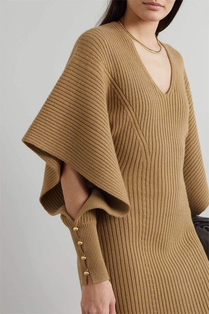 Knit V-neck Midi Dress