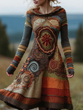 Bohemian Style Autumn And Winter Warm Women's Hooded Knitted Sweater Dress elevenforest