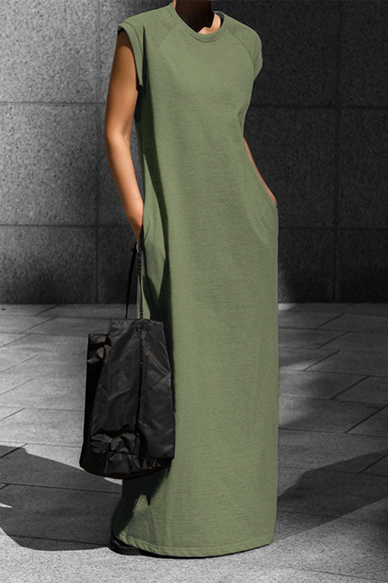Street Pocket O Neck Vest Dresses