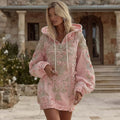 Women's Vintage Floral Embroidery Art Long Sleeve Hooded Mini Dress